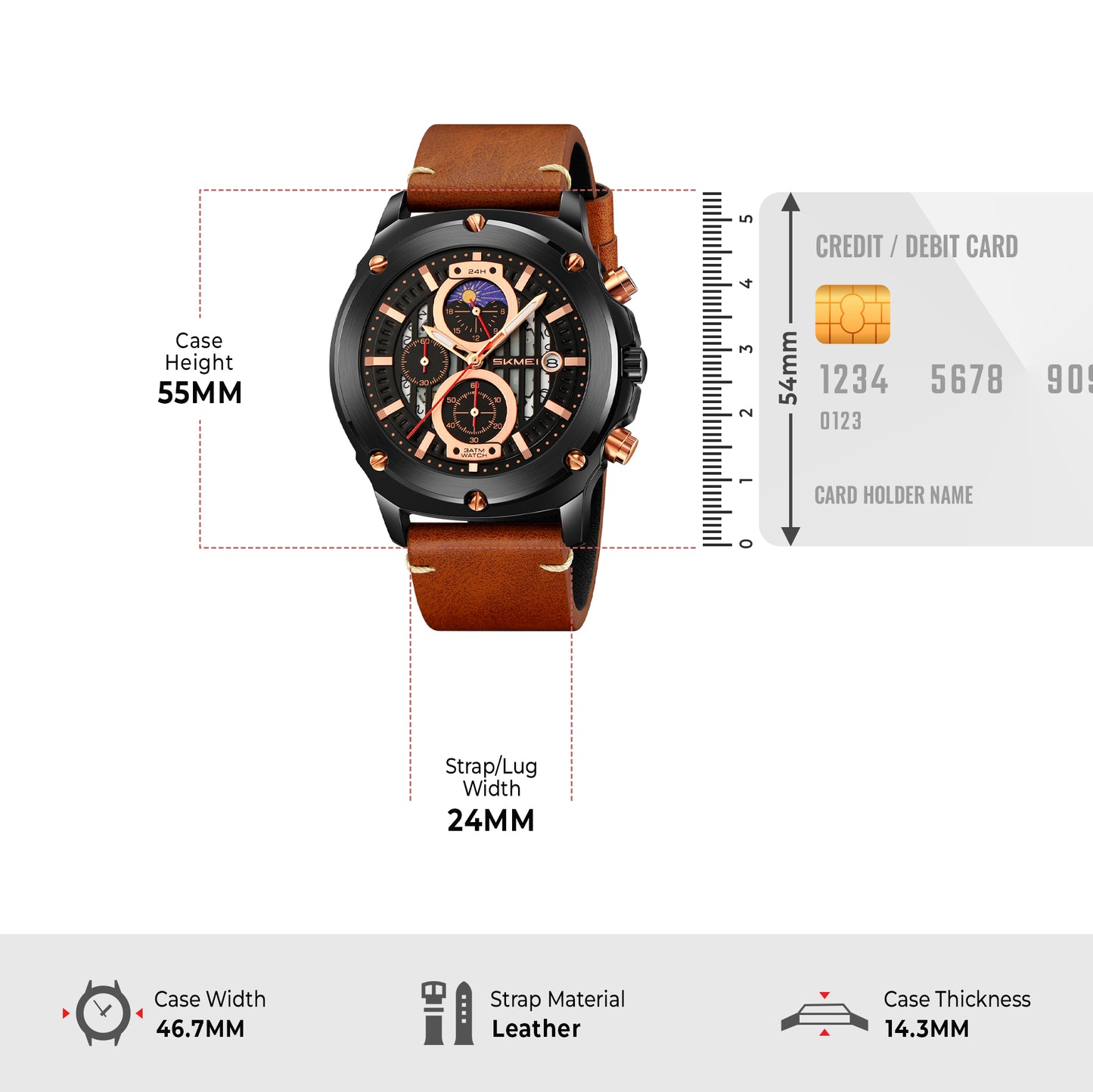 Skmei Quartz Analog Dial Leather Strap Watch for Men - 9351