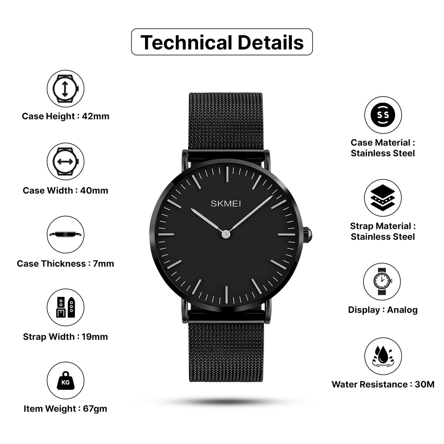 Skmei Quartz Analog Dial Stainless Steel Strap Watch for Men - Q028