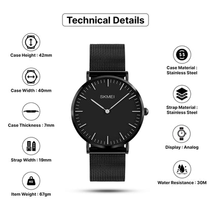 Skmei Quartz Analog Dial Stainless Steel Strap Watch for Men - Q028