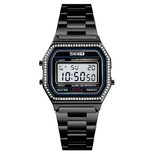 Digital Watch with Backlit Display Stainless Steel Belt Unisex Watch - 1474