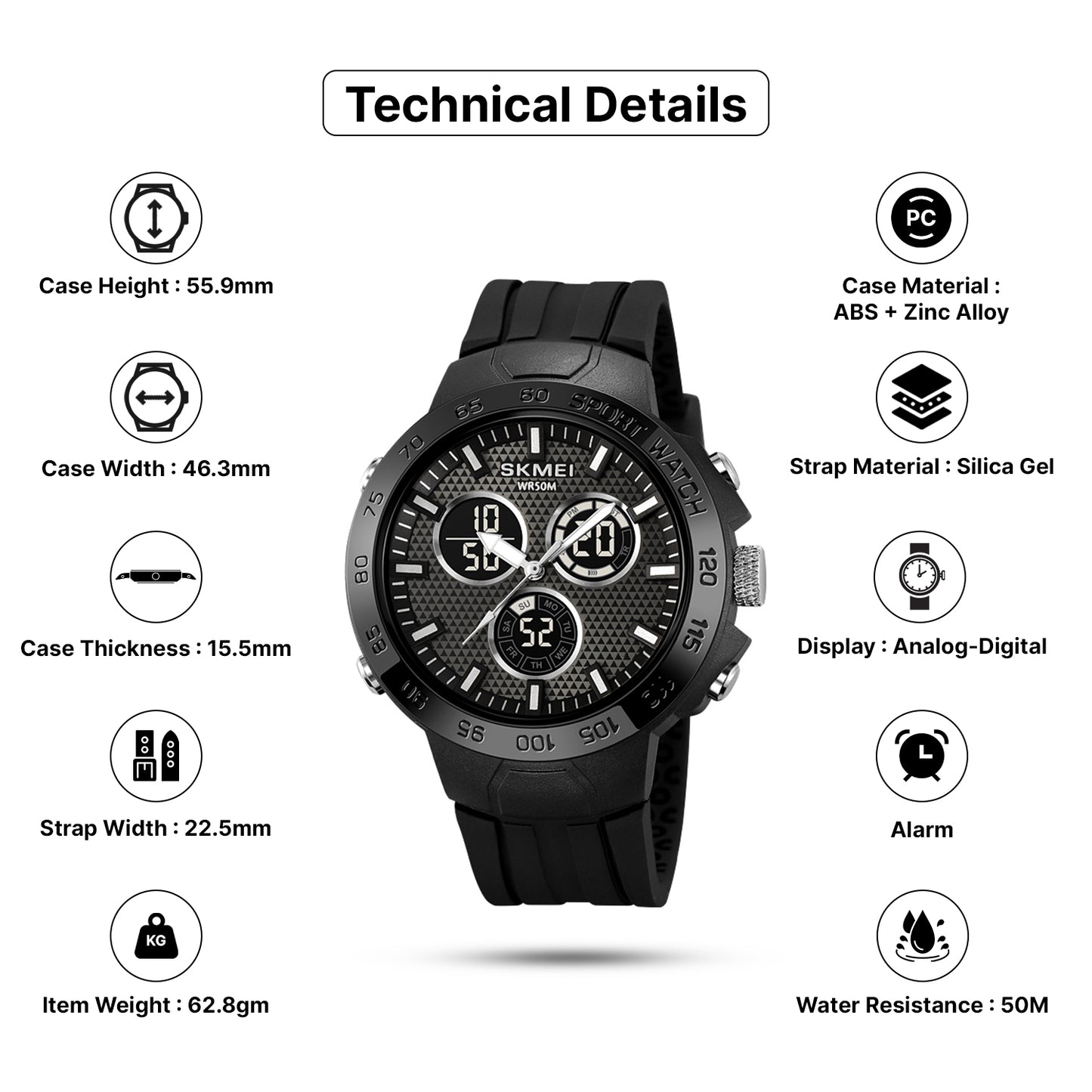 Skmei Analog-Digital Dial Silica Gel Strap Watch for Men - 2106