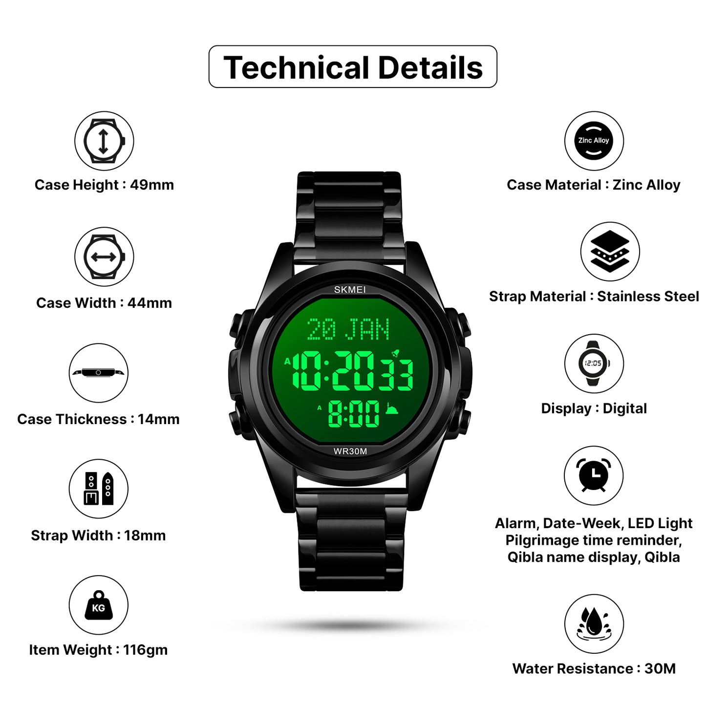 Skmei Digital Dial Stainless Steel Strap Watch for Men - 1667