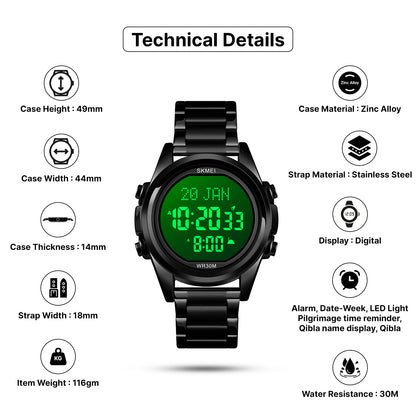 Skmei Digital Dial Stainless Steel Strap Watch for Men - 1667
