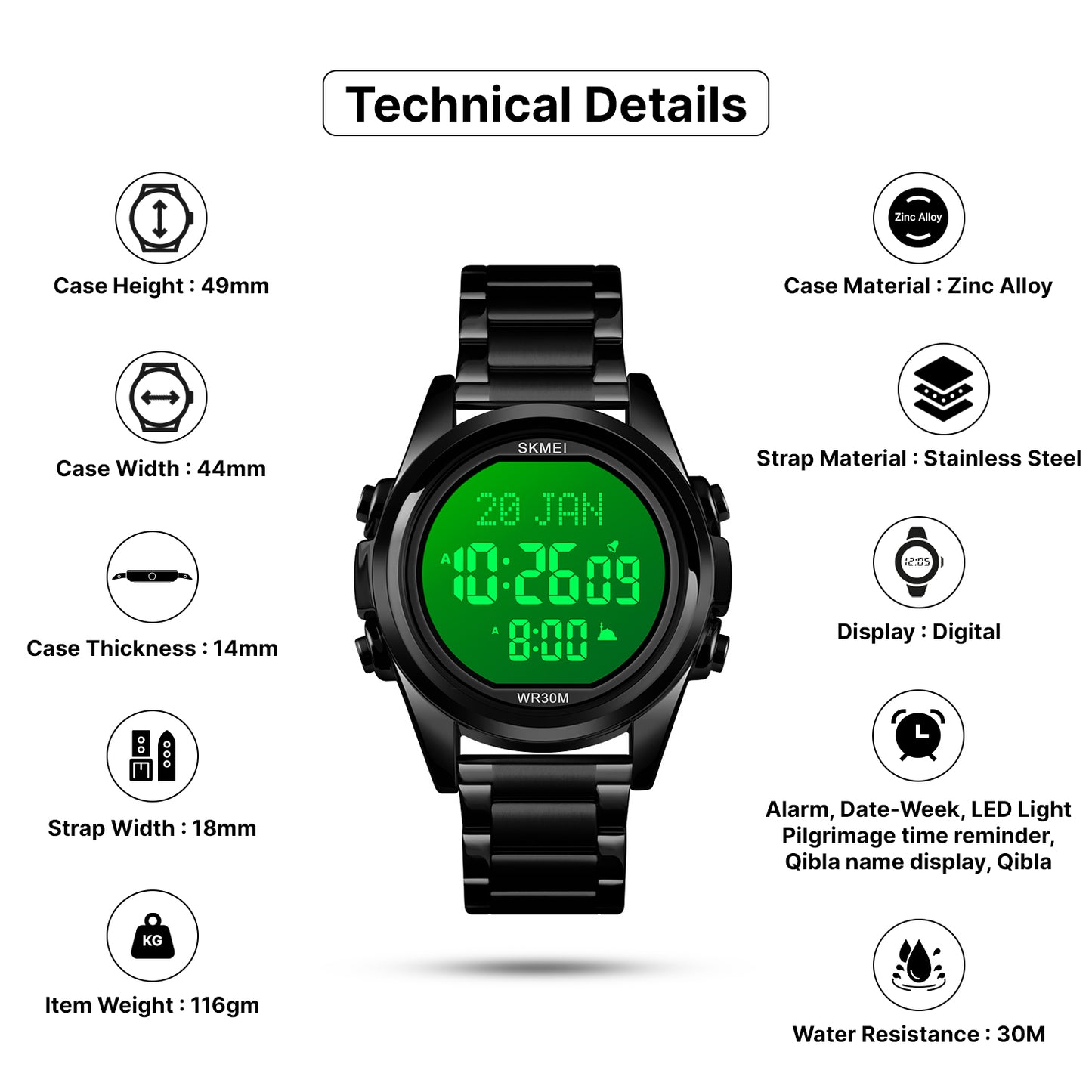 Skmei Digital Dial Stainless Steel Strap Watch for Men - 1667