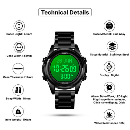 Skmei Digital Dial Stainless Steel Strap Watch for Men - 1667