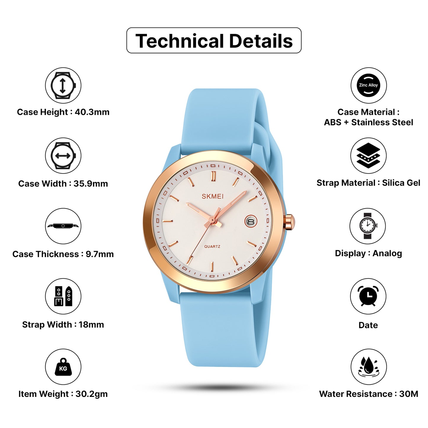 Skmei Quartz Analog Dial Silica Gel Strap Watch for Women - 2319