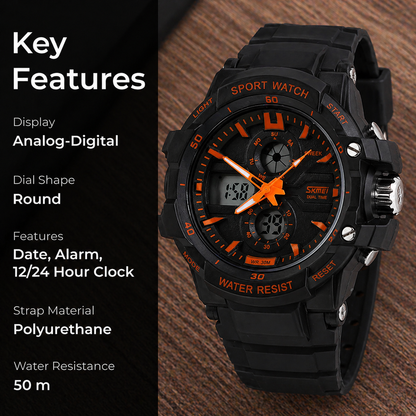 Multi Function Analog Digital Sports Wrist Watch with Flexible Strap For Men