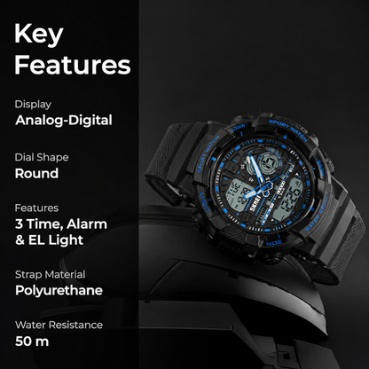 Rugged Analog-Digital Sports Watch with Multi-Function Display and Comfortable Strap For Men