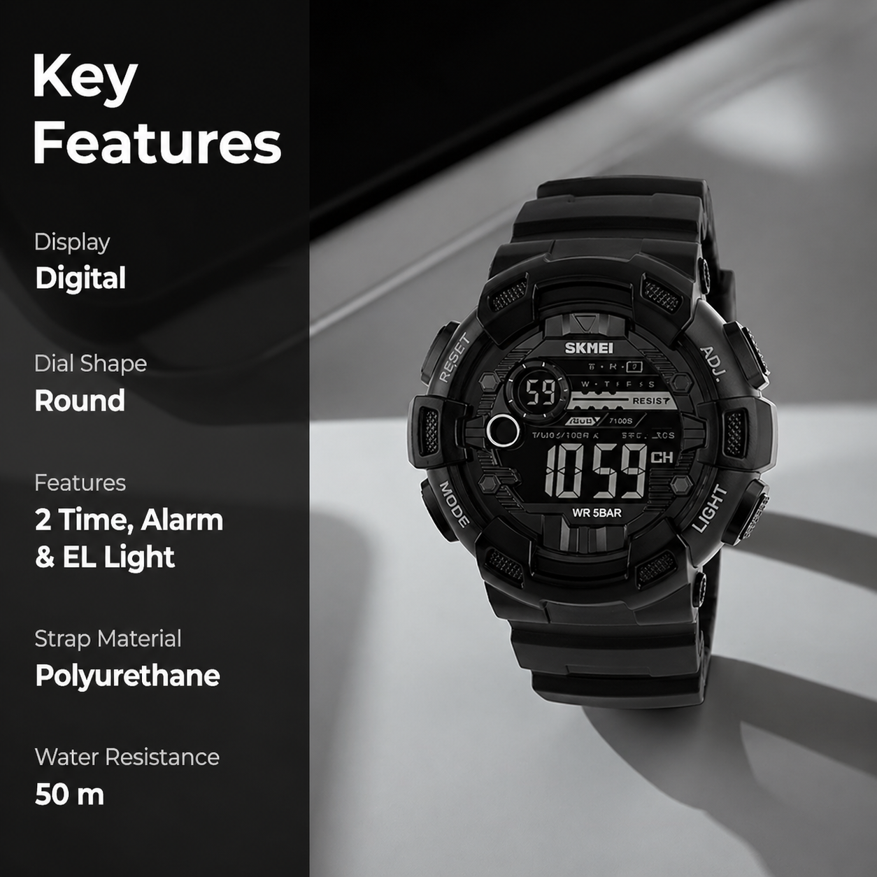 Digital Sports Watch for Men with Alarm Week Display LED Light and Durable Strap