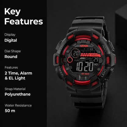 Digital Sports Watch for Men with Alarm Week Display LED Light and Durable Strap