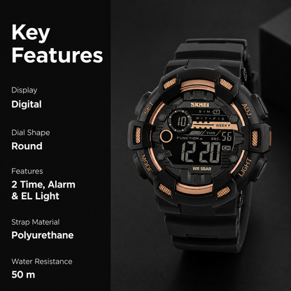 Digital Sports Watch for Men with Alarm Week Display LED Light and Durable Strap