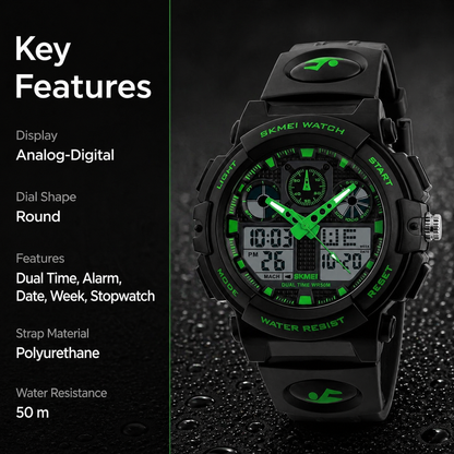 Premium Analog Digital Sports Watch for Men with Dual Display Alarm LED Light and Durable Strap