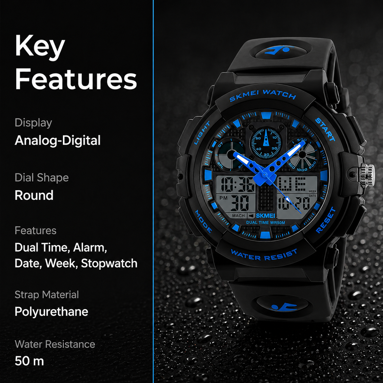 Premium Analog Digital Sports Watch for Men with Dual Display Alarm LED Light and Durable Strap