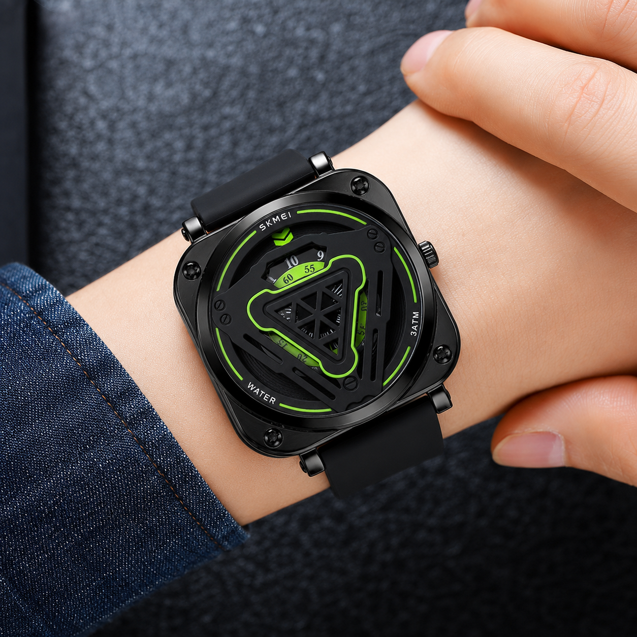 Futuristic Digital Analog Wrist Watch with Silicone Strap