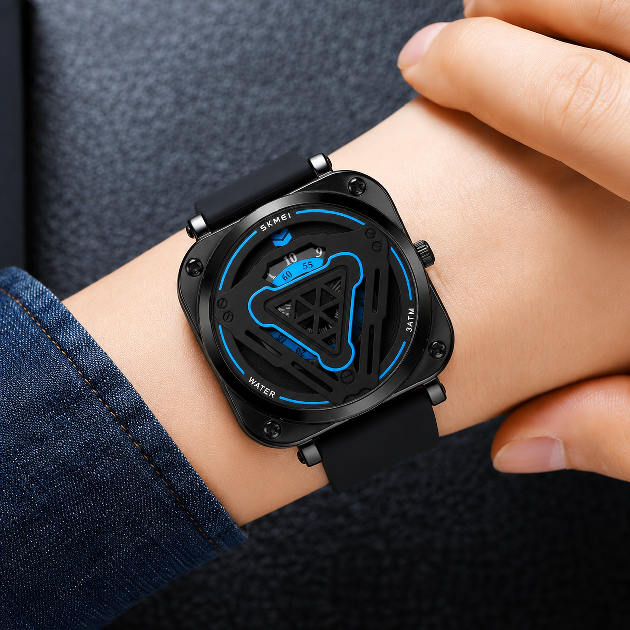 Futuristic Digital Analog Wrist Watch with Silicone Strap