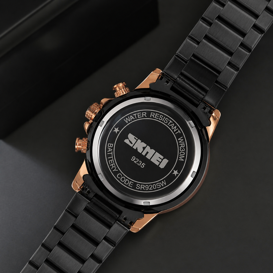 Analog Watch for Men with Black Stainless Steel Strap and Round Dial for Casual & Formal Wear