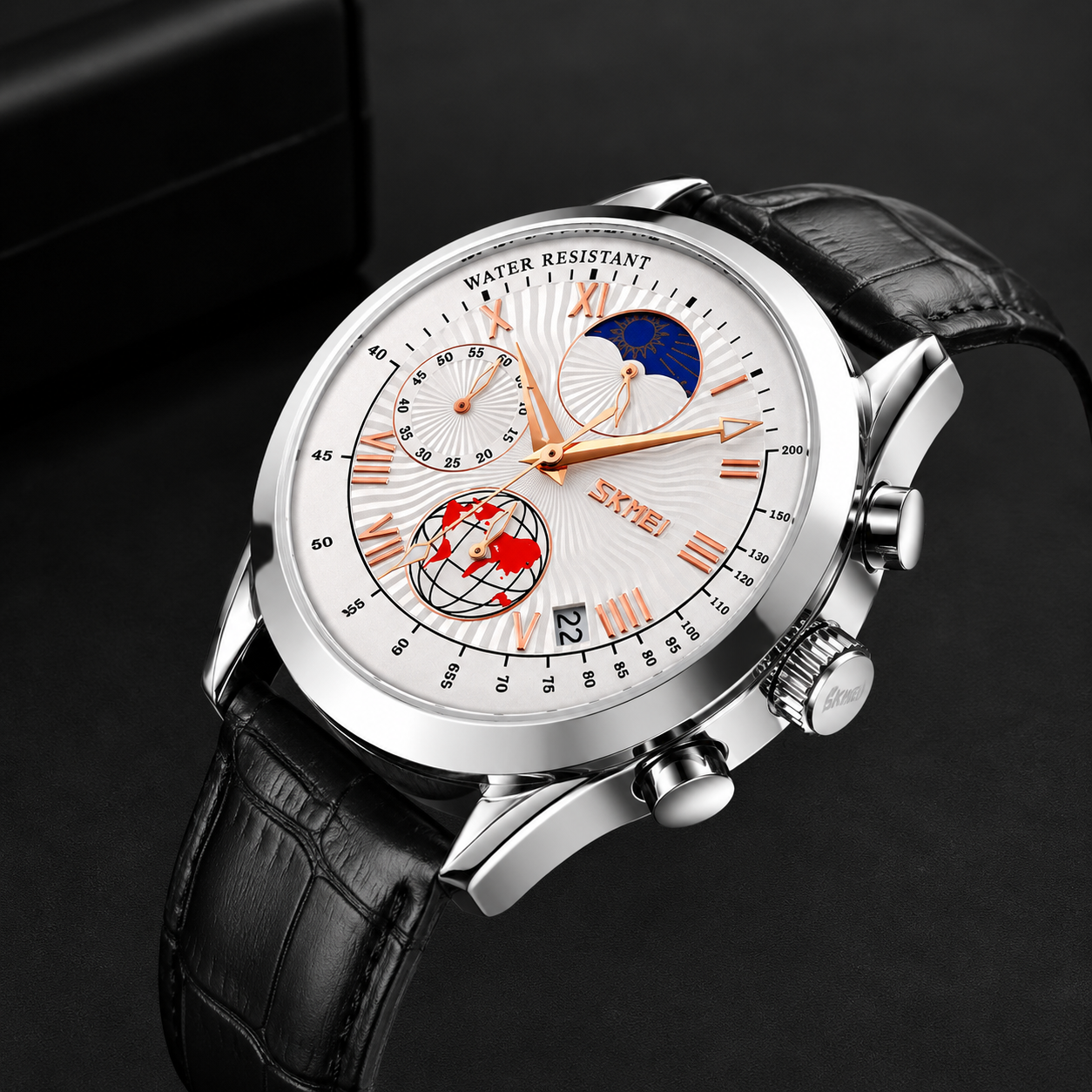 Elegant Analog Chronograph Wrist Watch with Leather Strap For Men