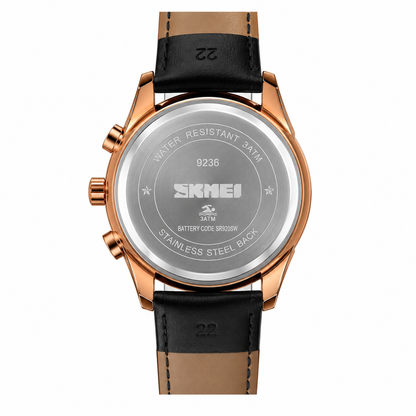 Elegant Analog Chronograph Wrist Watch with Leather Strap For Men