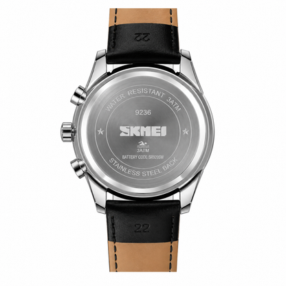 Elegant Analog Chronograph Wrist Watch with Leather Strap For Men