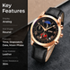 Analog Watch for Men with Rose Gold - Black Leather Strap and Round Dial for Casual & Formal Wear