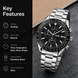 Analog Watch for Men with Silver Black Metal Strap and Round Dial for Casual & Formal Wear