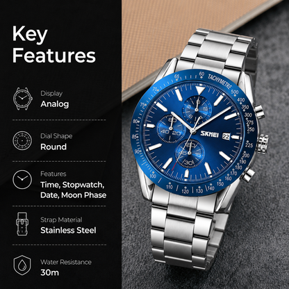 Sporty Analog Chronograph Wrist Watch with Flexible Strap For Men