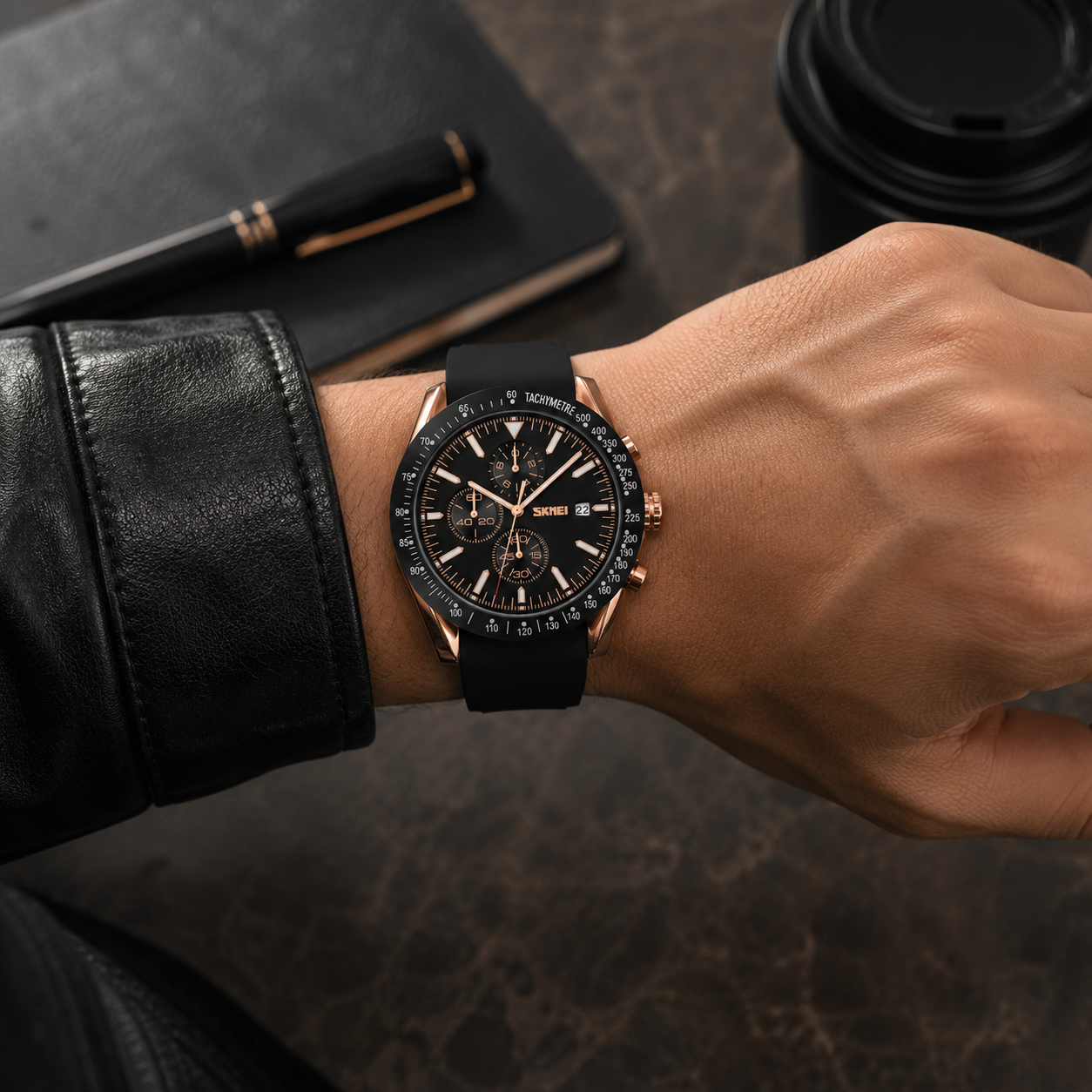 Sporty Analog Chronograph Wrist Watch with Flexible Strap For Men