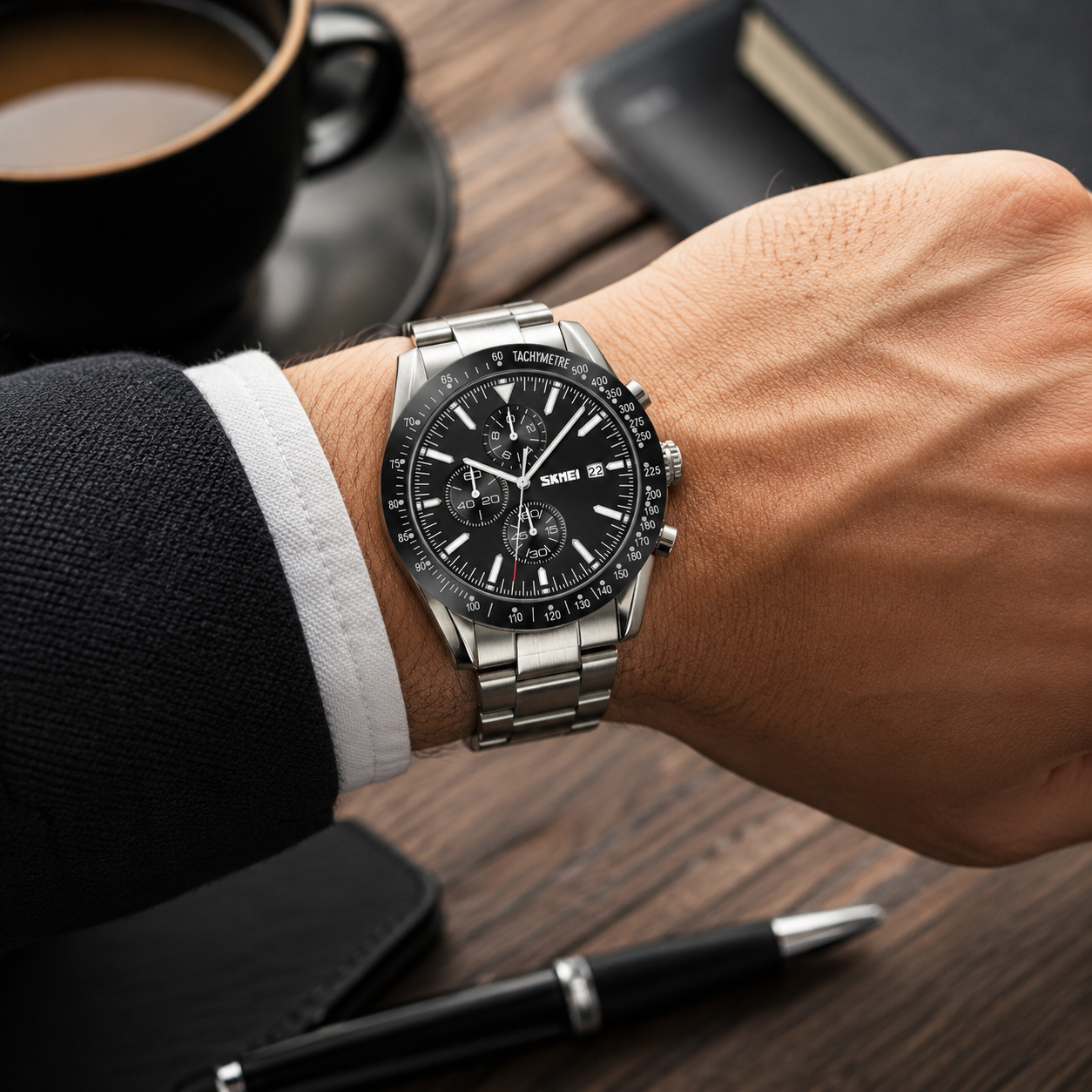 Sporty Analog Chronograph Wrist Watch with Flexible Strap For Men