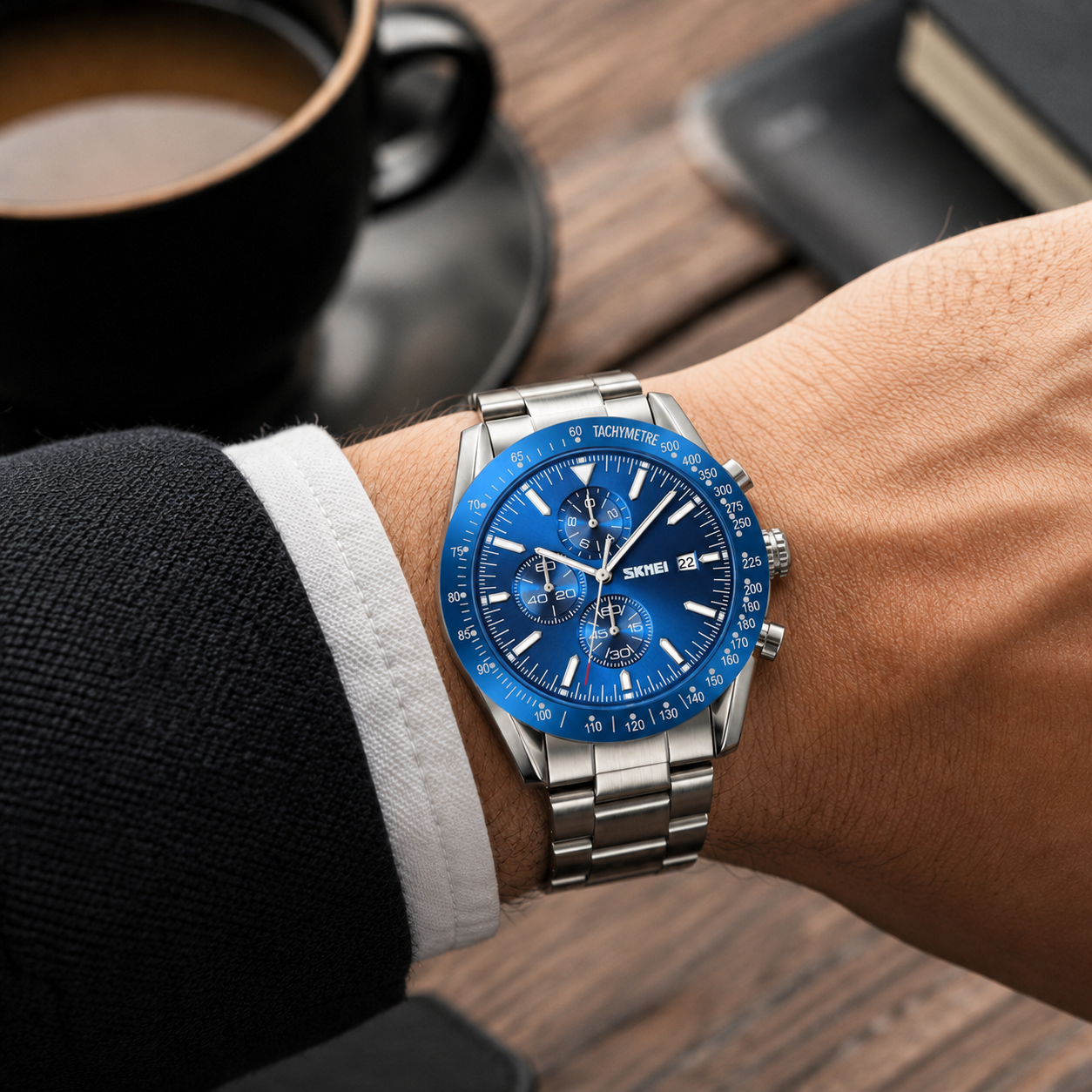 Sporty Analog Chronograph Wrist Watch with Flexible Strap For Men