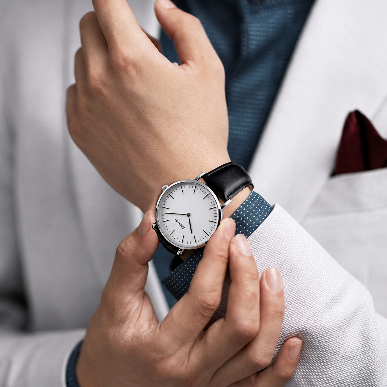 Minimal Analog Leather Strap Wrist Watch For Men