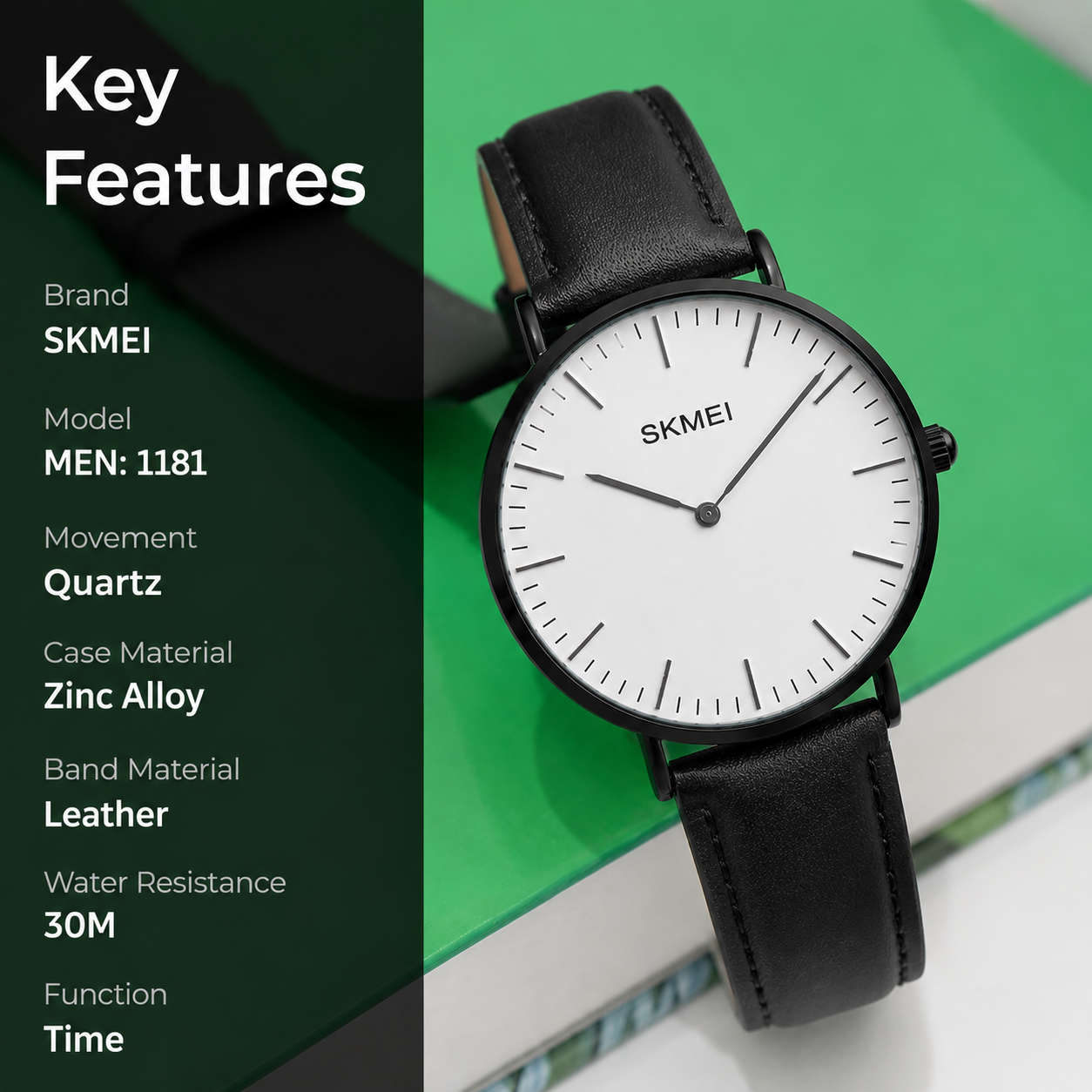 Minimal Analog Leather Strap Wrist Watch For Men