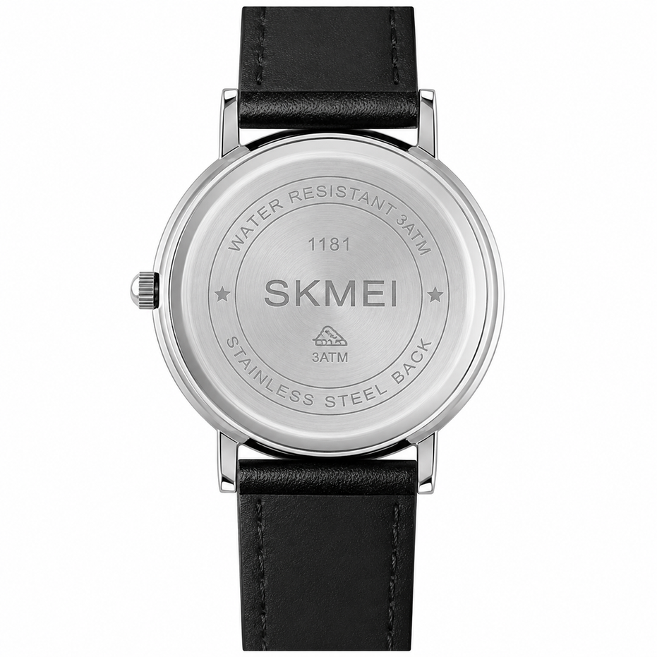 Analog Watch for Men with Black Leather Strap and Round Dial for Casual & Formal Wear