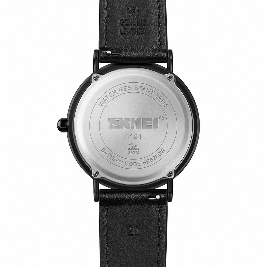 Analog Watch for Men with Black Leather Strap and Round Dial for Casual & Formal Wear
