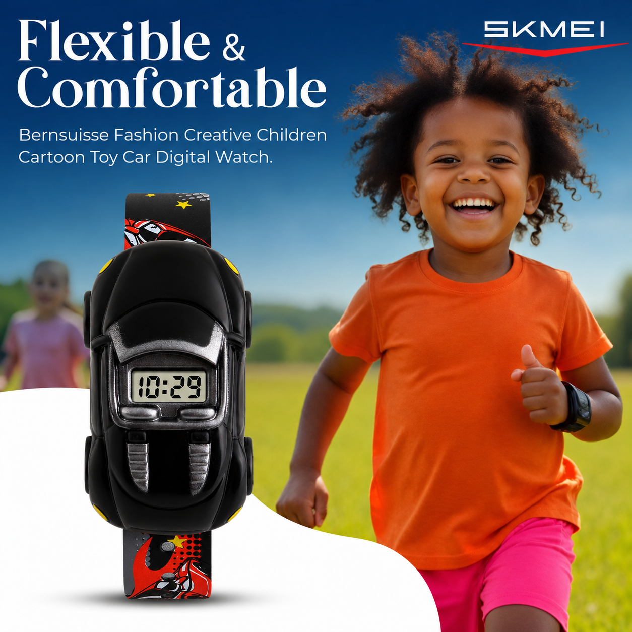 Kids Digital Wrist Watch with Racing Car Design and Soft Strap