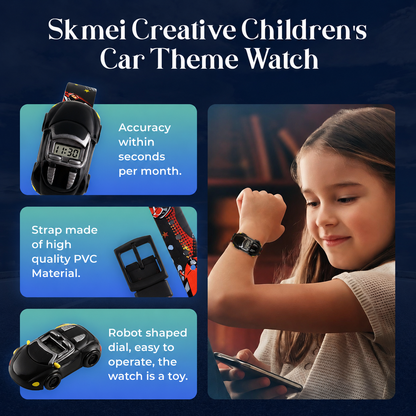 Kids Digital Wrist Watch with Racing Car Design and Soft Strap