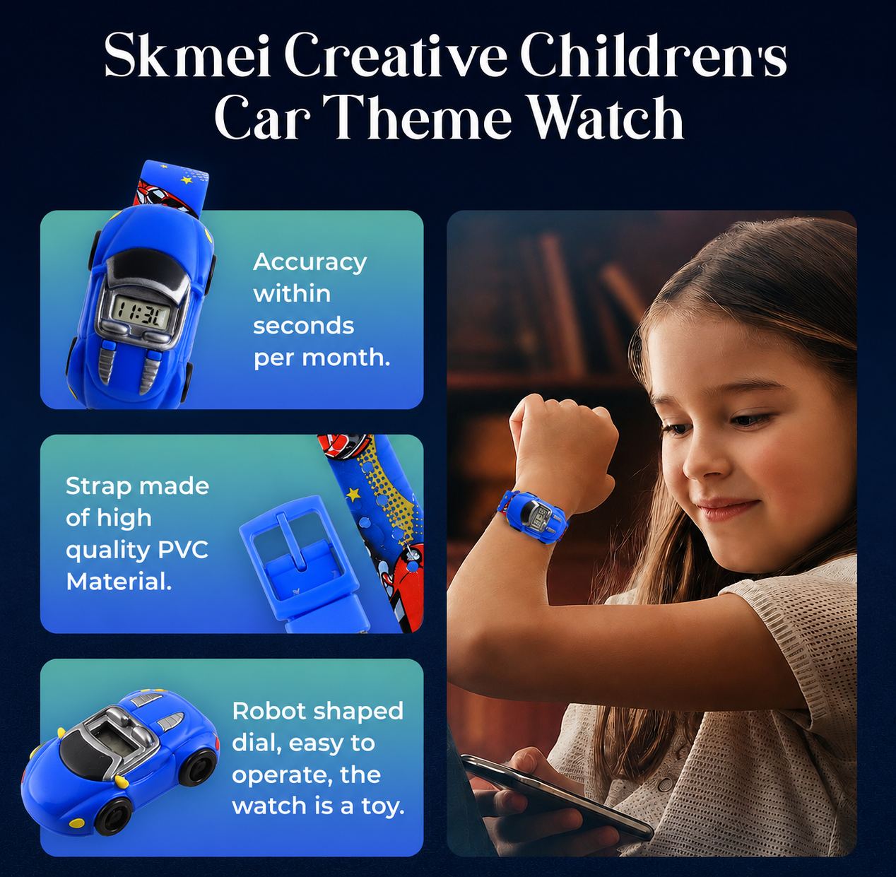 Kids Digital Wrist Watch with Racing Car Design and Soft Strap
