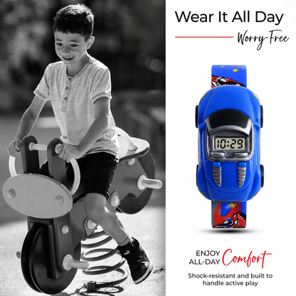 Kids Digital Wrist Watch with Racing Car Design and Soft Strap