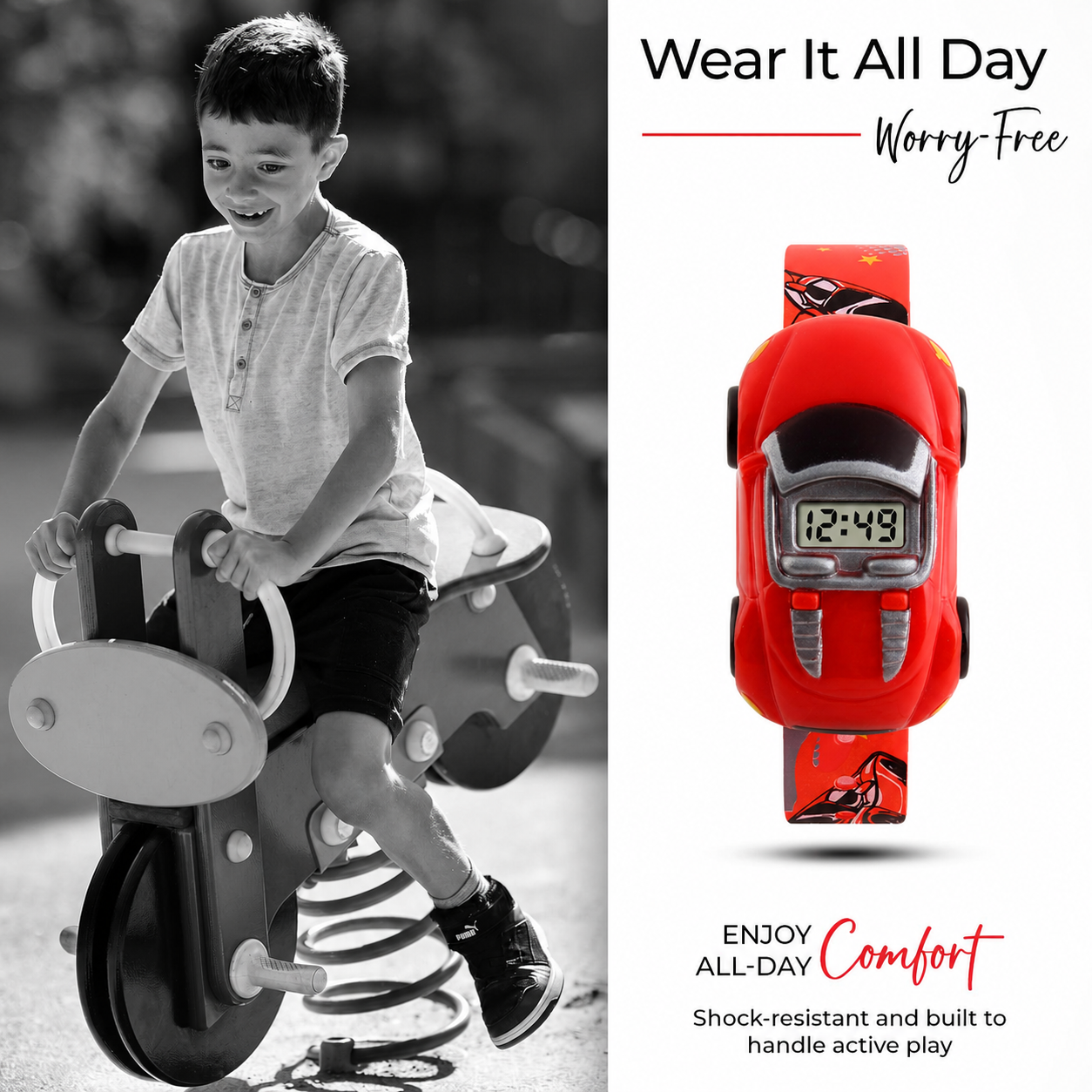 Kids Digital Wrist Watch with Racing Car Design and Soft Strap