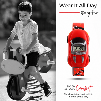 Kids Digital Wrist Watch with Racing Car Design and Soft Strap