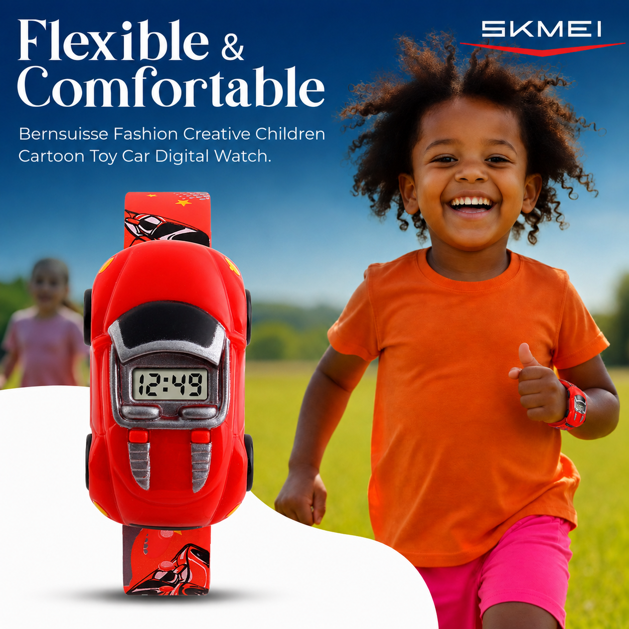 Kids Digital Wrist Watch with Racing Car Design and Soft Strap