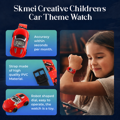 Kids Digital Wrist Watch with Racing Car Design and Soft Strap