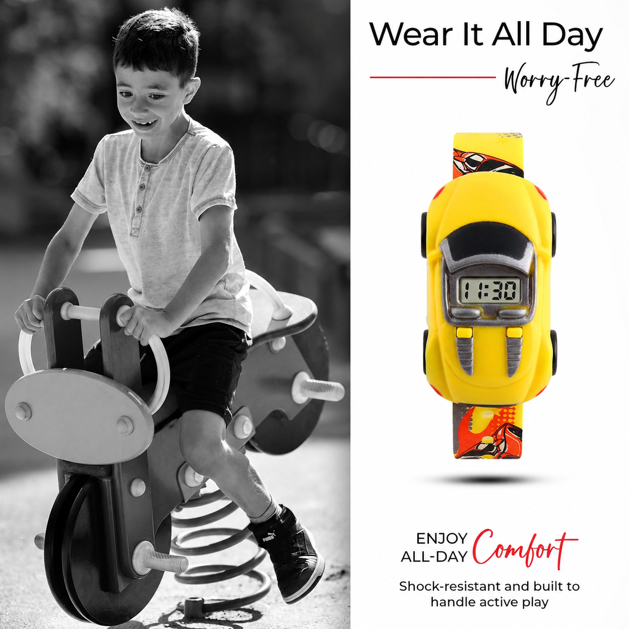 Kids Digital Wrist Watch with Racing Car Design and Soft Strap