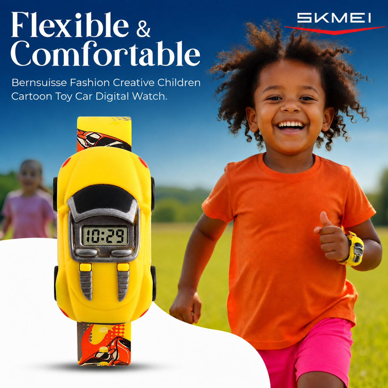 Kids Digital Wrist Watch with Racing Car Design and Soft Strap