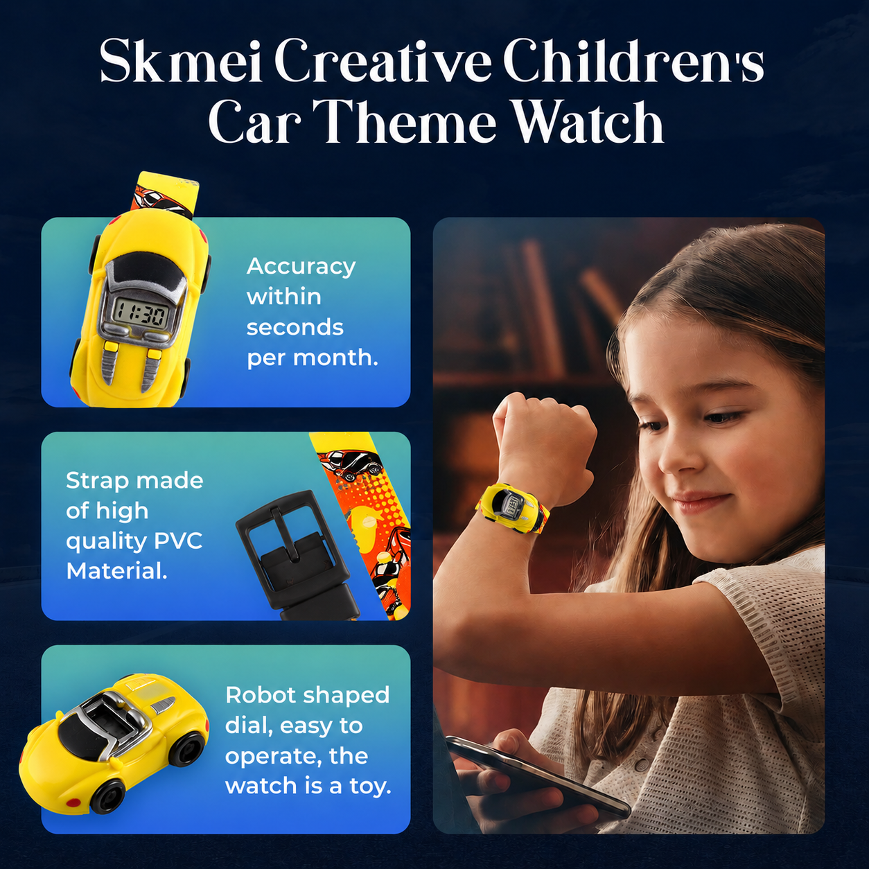 Kids Digital Wrist Watch with Racing Car Design and Soft Strap