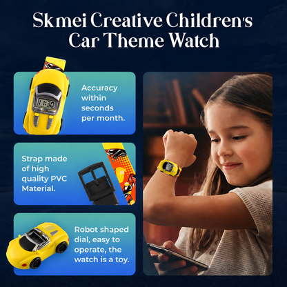 Kids Digital Wrist Watch with Racing Car Design and Soft Strap