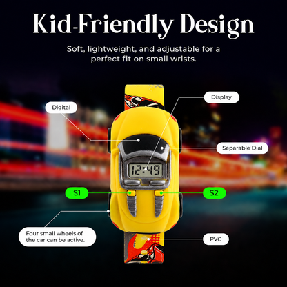 Kids Digital Wrist Watch with Racing Car Design and Soft Strap