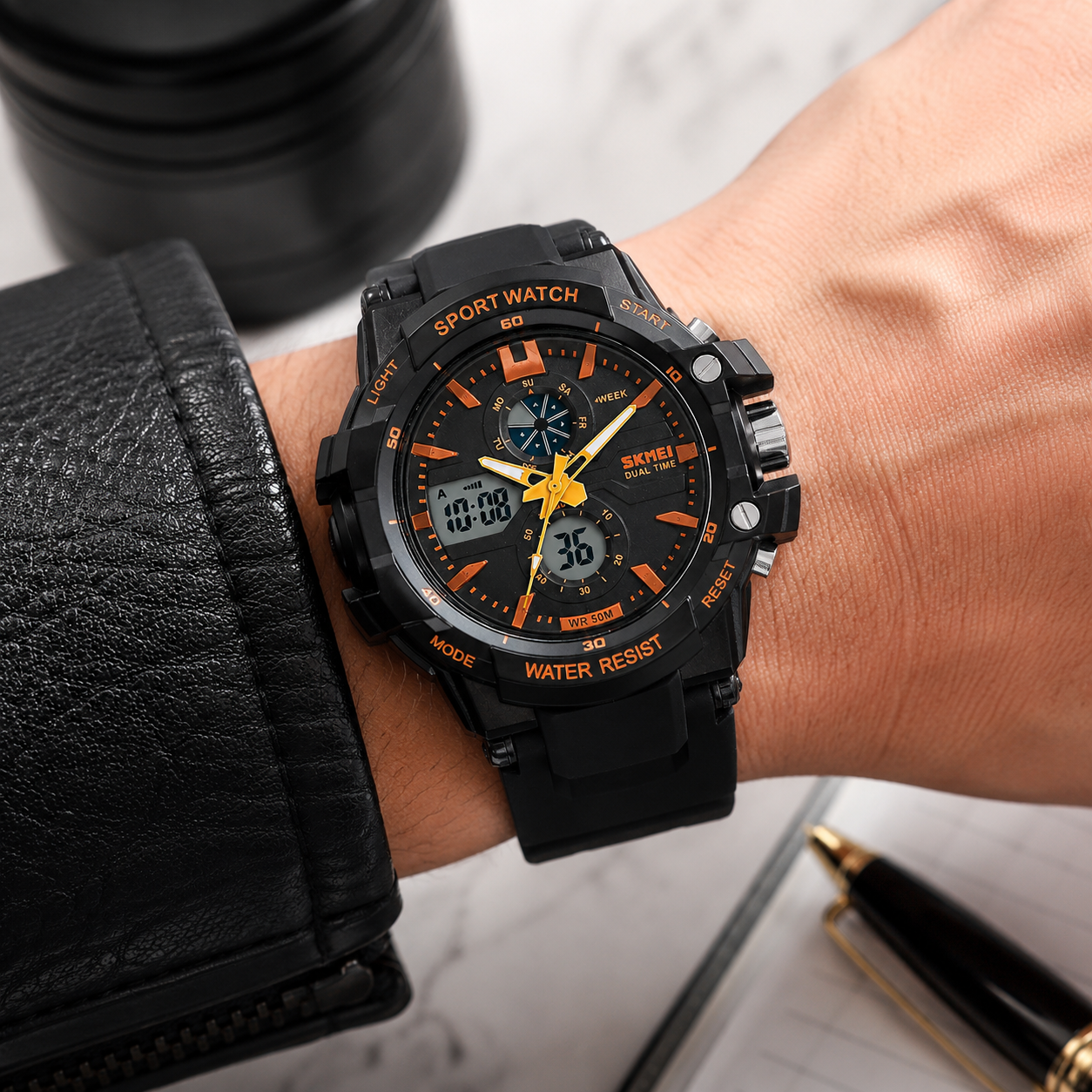 Multi Function Analog Digital Sports Wrist Watch with Flexible Strap For Men