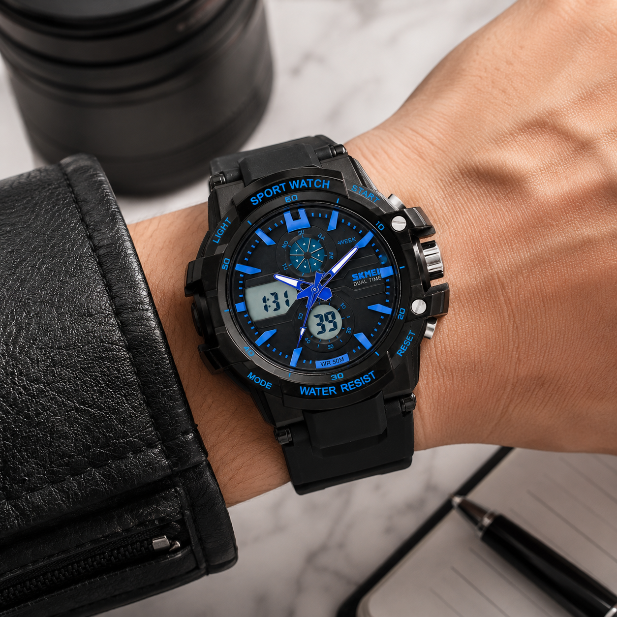 Multi Function Analog Digital Sports Wrist Watch with Flexible Strap For Men