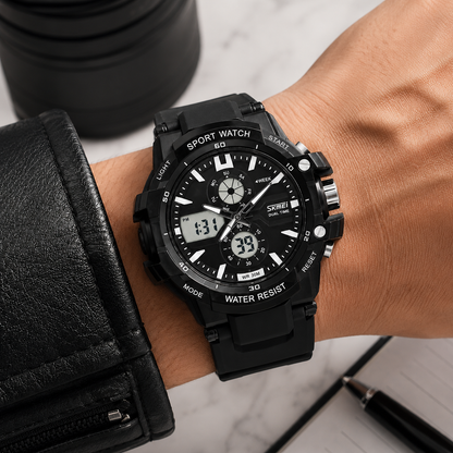 Multi Function Analog Digital Sports Wrist Watch with Flexible Strap For Men