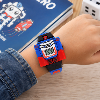 Robot Style Digital Wrist Watch for Kids with Flexible Strap
